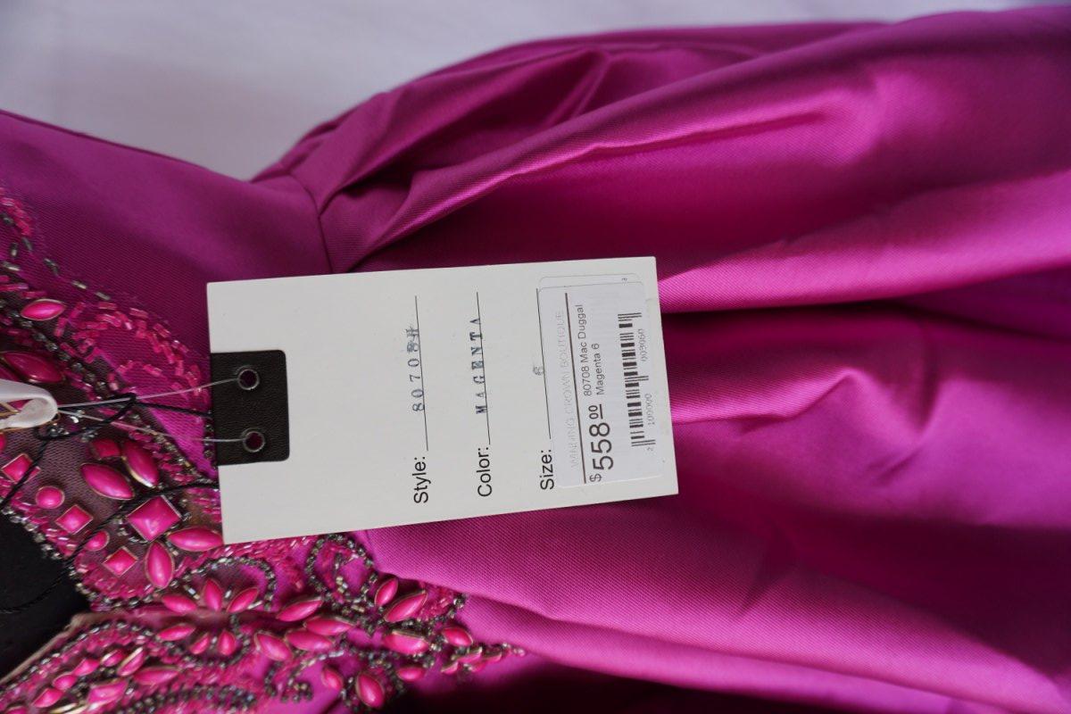 Mac Duggal, Beaded Ball gown, Size 6, Magenta, $558 Retail Cost, Plastic Dr