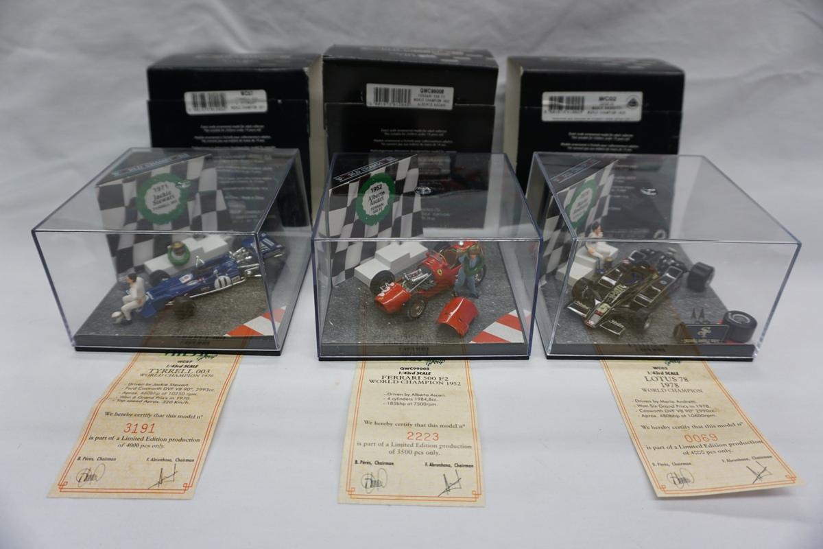 (3) Quartzo 1:43 Scale Models in Plastic Boxes, Tyrrell 003, Ferrarri 500F2