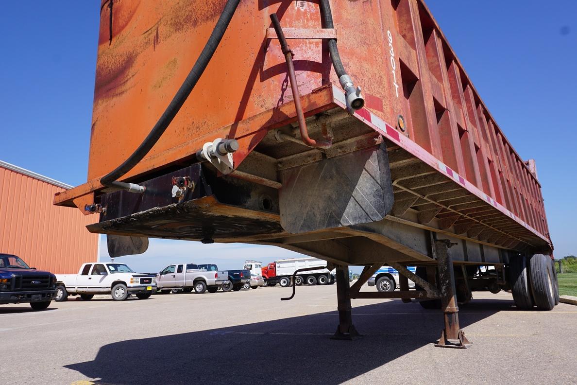 1993 Borco Steel End Dump Trailer, 34' Length, 11R22.5 Radial Tires, Hydraulic Hoist, Rear Gate.