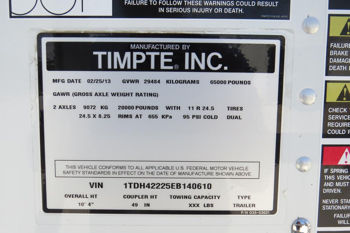 2014 Timpte "Super Hopper" Tandem Axle 42' All Aluminum Grain Trailer, VIN# 1TDH42225EB140610, 65,00