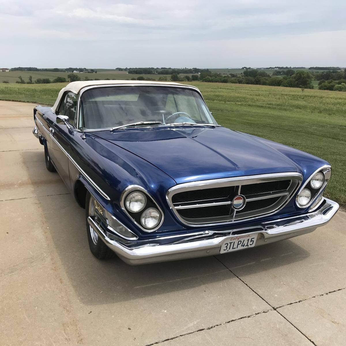 1962 Chrysler 300 Convertible, White Top over Deep Blue, 426 Wedge Dual Cro