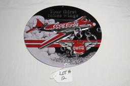 Coca Cola "Your Thirst takes Wings" 3-D Metal Reproduction Sign, 14 1/4" Diameter.