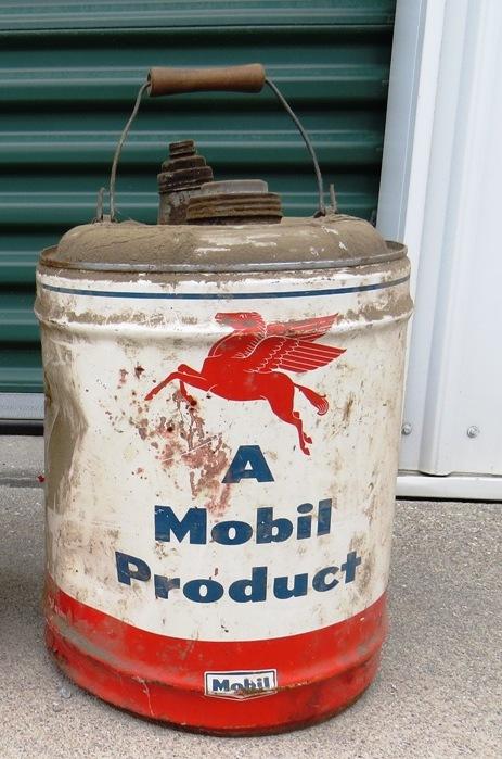 (1) Original Mobil Gasoline 5-Gallon Metal Can (Large Red Horse).