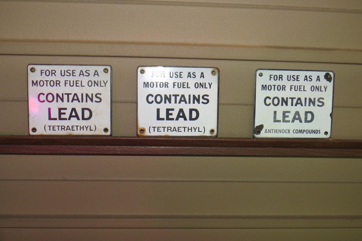(3) Porcelain Fuel "Contians Lead" Signs, Tetra Lethyl & Anti-Knock Compoun