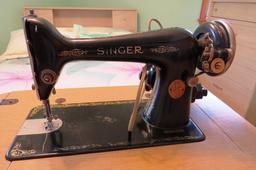 Antique Singer Sewing Machine with Blonde Wood Cabinet, SN# AD153921, Very