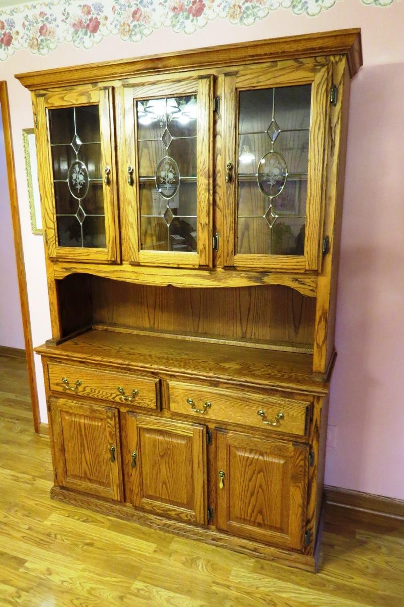 Oak Kitchen China Hutch, 77 3/4" Tall x 17" Deep x 52 1/2" Wide, (3) Glass