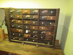 Antique Solid Wood (Oak) Bolt & Fastener Cabinet, 41 Drawers (1 Missing), I