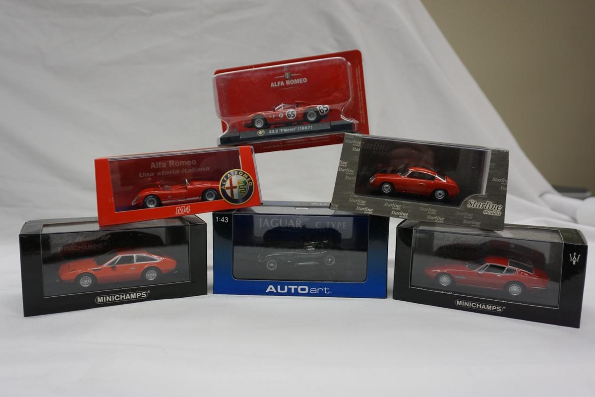 (6) Various Brand 1:43 Scale Models in Boxes: Alfa Romeo, MiniChamps Lambor