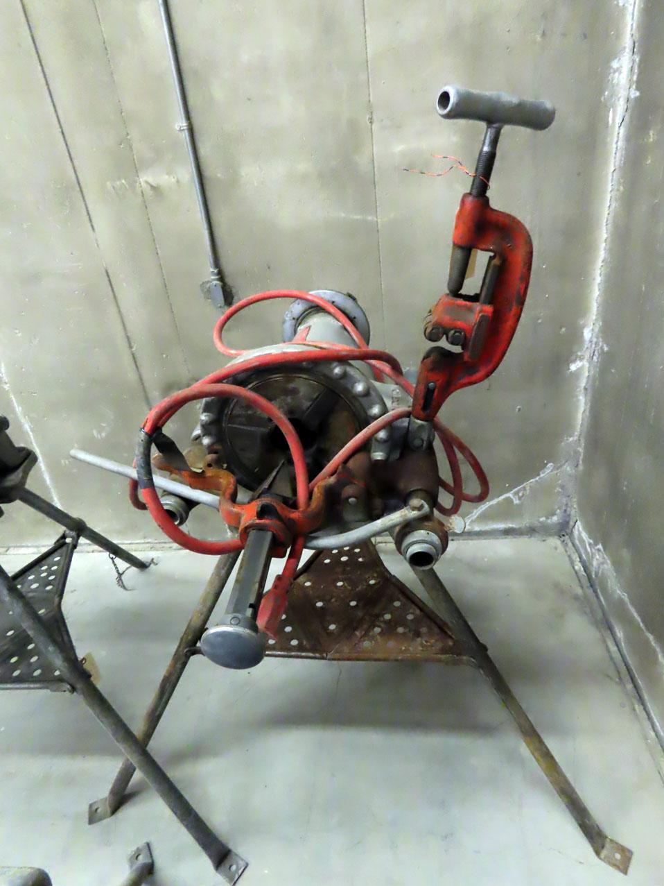Ridgid Model 300 Portable Electric Pipe Threader on Stand with Pipe Cutter & Reamer Attachments.