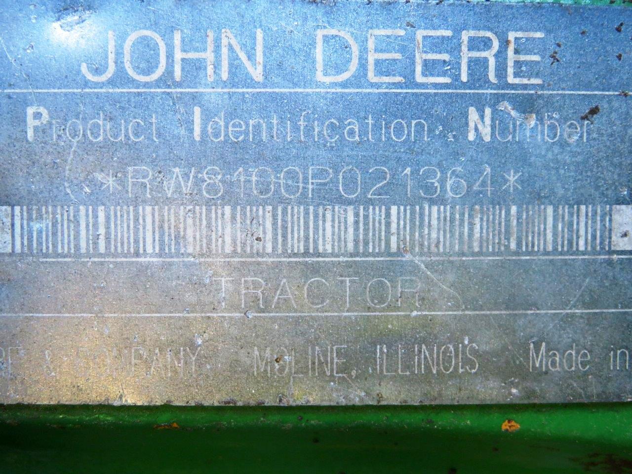 1998 John Deere 8100 MFWD Diesel Tractor, SN# RW8100P021364, Power Shift Transmission, Cab w/AC & He