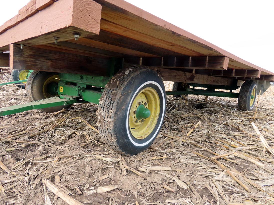 John Deere 14' Hay Trailer with John Deere 953 4-Wheel Wagon Gear & Wood Deck.