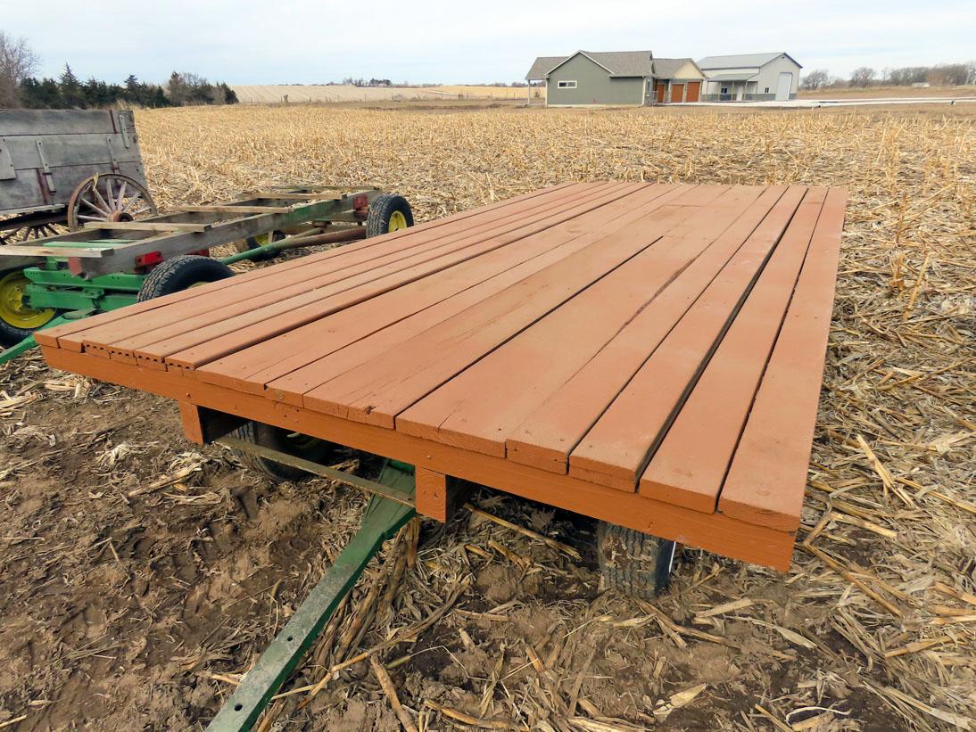 John Deere 14' Hay Trailer with John Deere 953 4-Wheel Wagon Gear & Wood Deck.