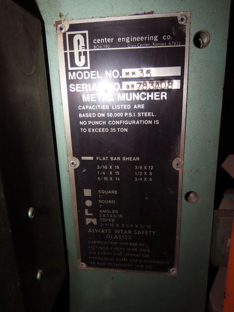 Center Engineering Model MM36 ‘Metal Muncher’ Hydraulic Iron Worker, SN #CH783408, 35-Ton Capacity