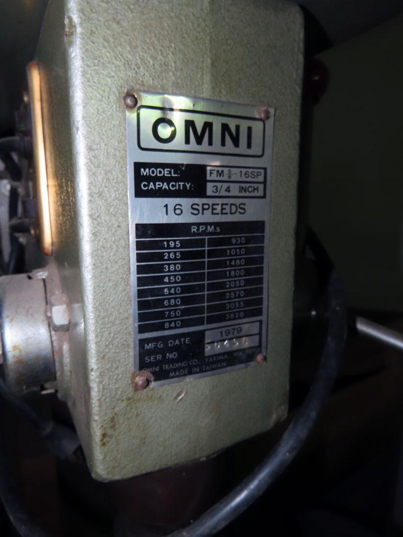 1979 Omni Model FM Pedestal Electric Variable Speed Drill Press, SN #50450, 16 Speed, (2) Heavy