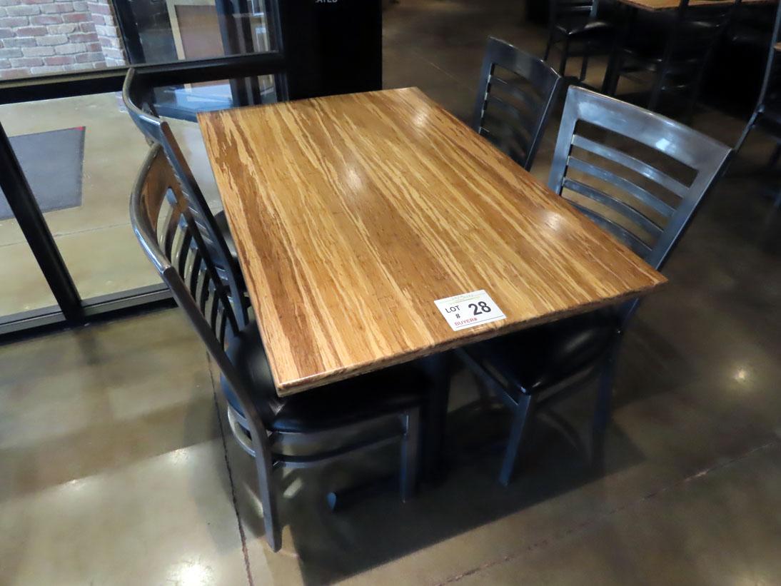 30"x48" 4-Person Double Pedestal Table with (4) Metal Padded Seat Chairs.