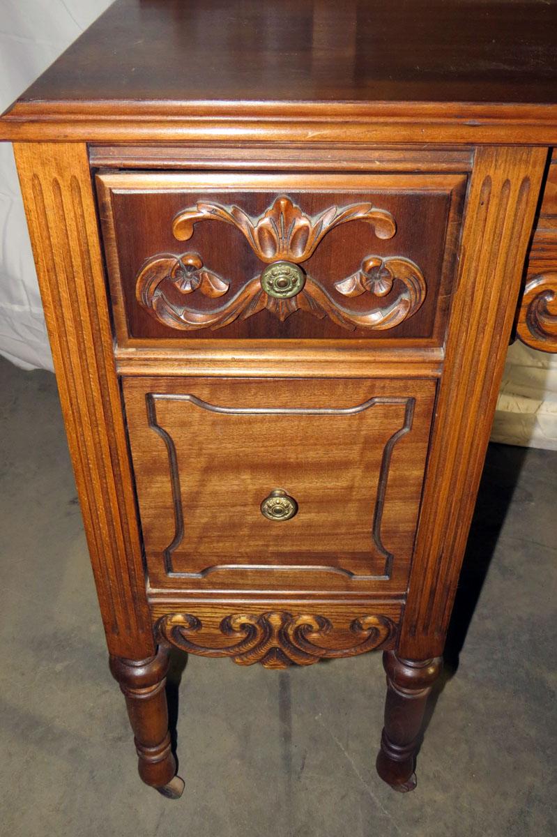 Ornate Wood Vanity on Wheels with Swivel Mirror, 4 Dove Tailed Drawers, Inc