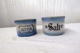 Butter & Salt Crock (2pcs), No Lids, Butter Crock Has No Handles, Damage Pi