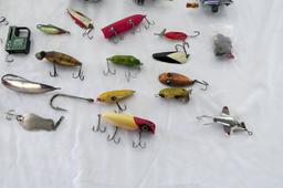 Miscellaneous Lot of (25) Fishing Lures & (3) Reels, (1) Langley Fisherman'