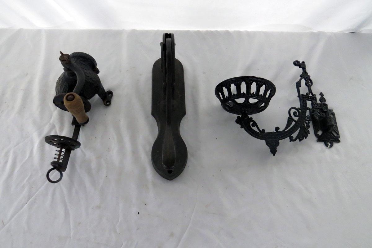 (1) Cast Wall Sconce, (1) Cast Wall-Mount Coffee Grinder, Missing Jars, (1)