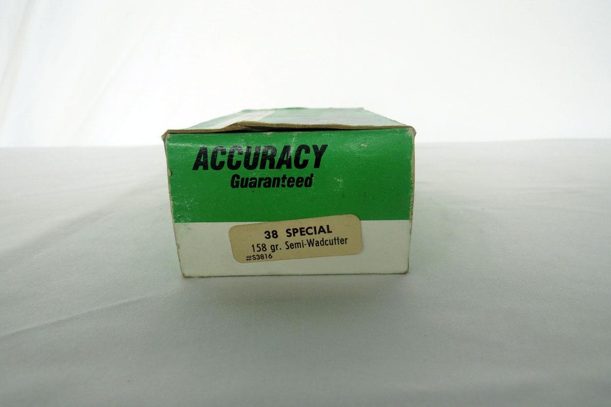 (1) Box of Accuracy Guaranteed .38 Special Handgun Ammo.