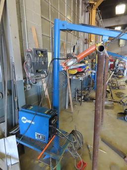 Miller Model XMT 350 CC/CV Auto-Line Arc Welder with Leans on Stand, Hydraulic Lift Arm Extension wi