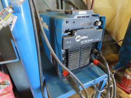 Miller Model ALT 304 Series DC Invertor Arc Welder on Stand with Air/Hydraulic Lift Arm with Miller 