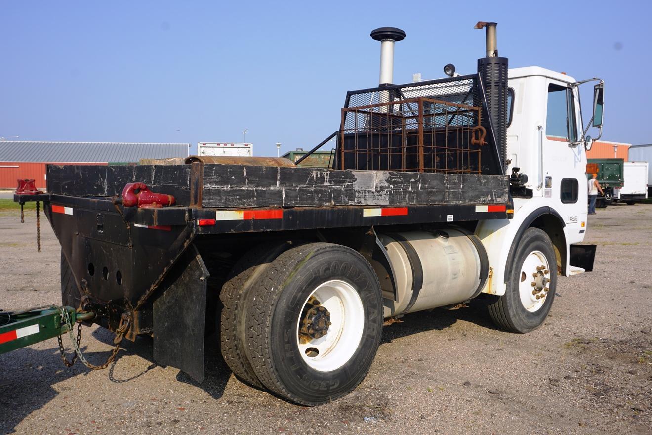 1987 White Expeditor Single Axle Cabover Flatbed Truck, VIN# 1WUDBHMDXHN114814, Cummins 6-Cylinder T
