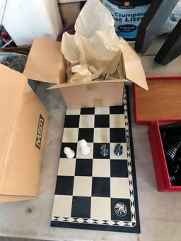 Antique Kingsway Chess Set with Board & China Chess Pieces.