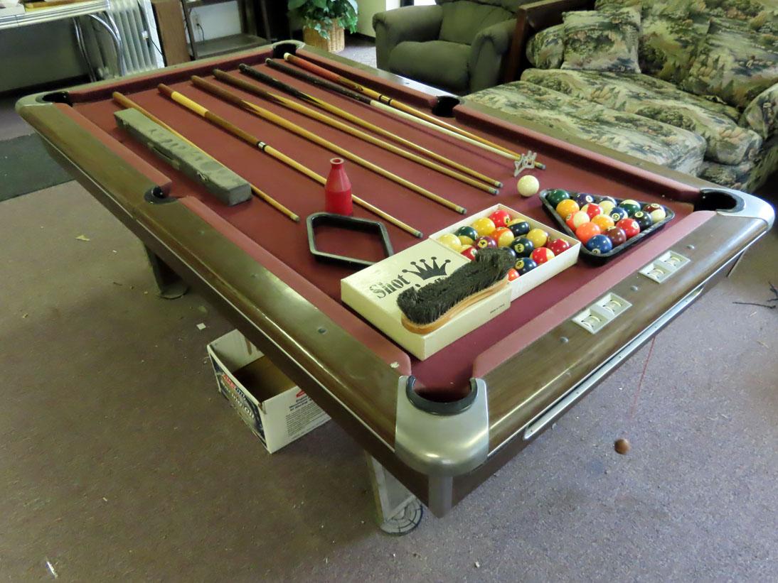 7' Slate Top Pool Table w/Pool Ball Set, Rack, 9 Ball Rack & Cues.