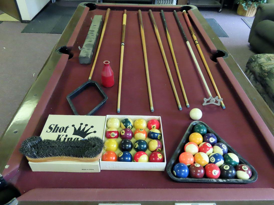 7' Slate Top Pool Table w/Pool Ball Set, Rack, 9 Ball Rack & Cues.