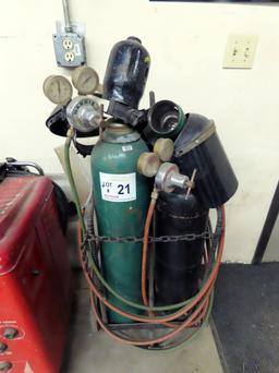 Medium-Sized Complete Acetylene Torch Set on Cart w/Tanks, Harris Gauges & Torch