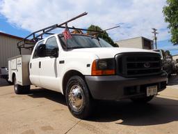 1999 Ford F-350XL Crew Cab Service Truck, VIN#1FDWW3655XEC80199, Triton V-10 Gas Engine, Automatic T