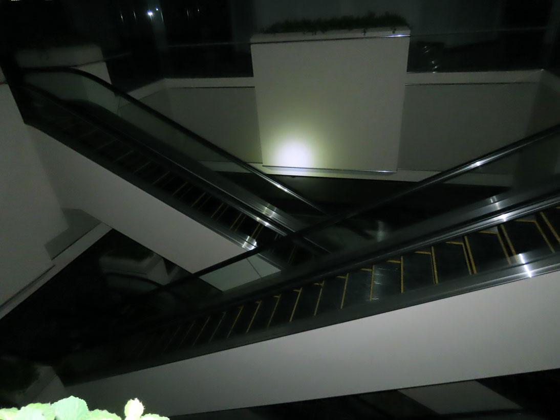 (2) 1986 Escalators from 2nd Floor to 3rd Floor, Glass Safety Panels, Hitac