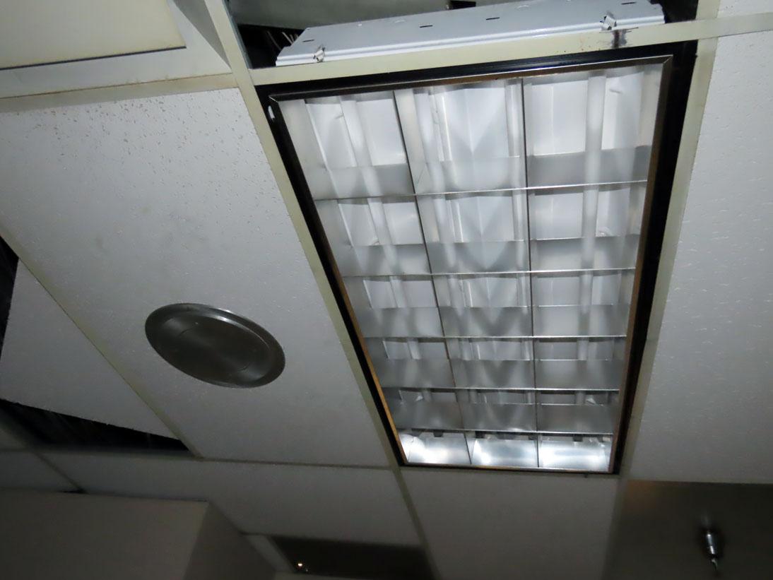 Ceiling Mount Speaker & (3) 4' Fluorescent Surface Mount Lights.