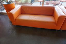 (3) Faux Leather Couches (2 Orange & 1 White).