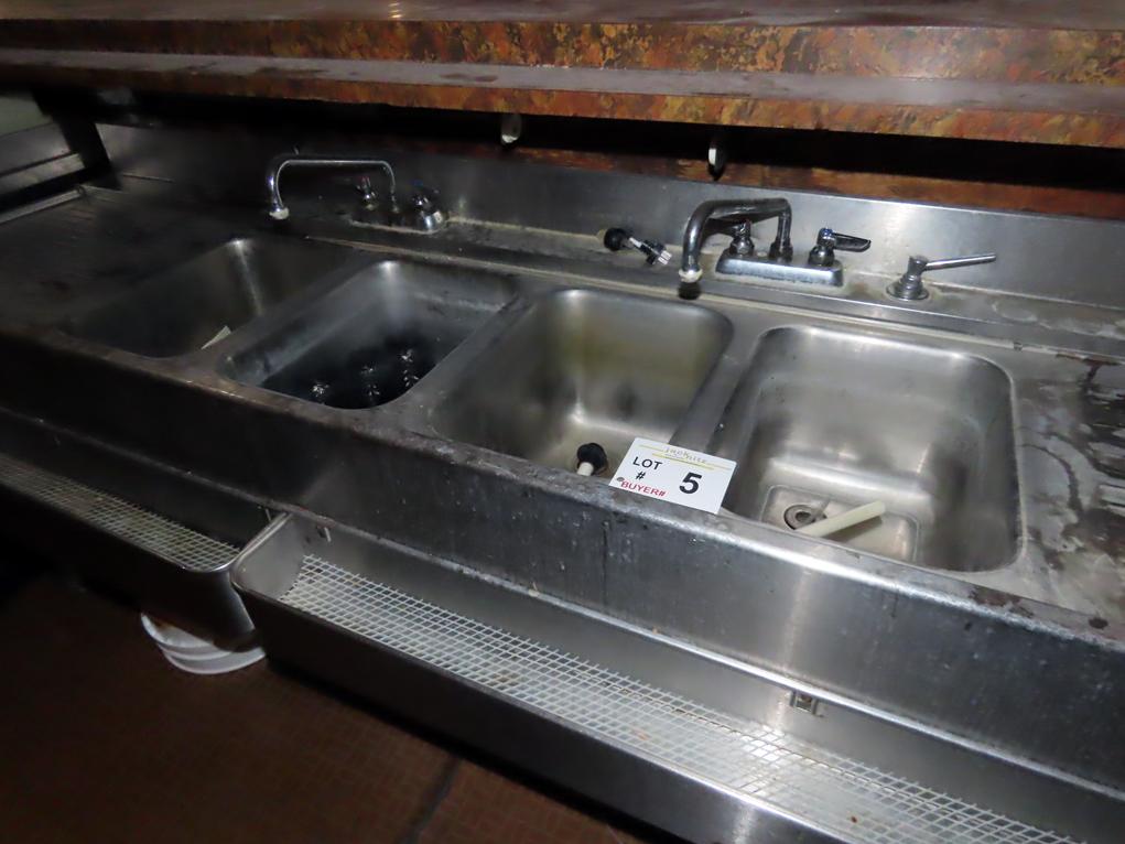 Commercial Stainless Steel 4-Tub "Under Bar" Sink with Faucets, Dual Dr