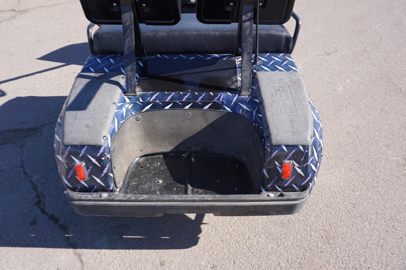 Club Car Electric Golf Cart, 2-Seater, No Canopy, Charger, Polished Aluminum Wheels, Vinyl Wrapped.