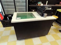 Reception Counter - 51" x 26" Wainscoting Side, Glass Top Display, (3) Stor