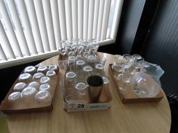 Large Lot of Glassware: (16) Water Glasses, Glass Pitcher, Mixer Cup, (24)