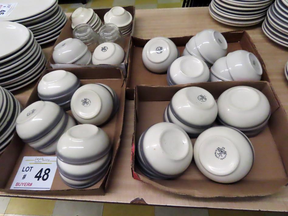 (41) Stoneware Bowls & (14) Stoneware Ice Cream Dishes & (4) Clear Bowls.