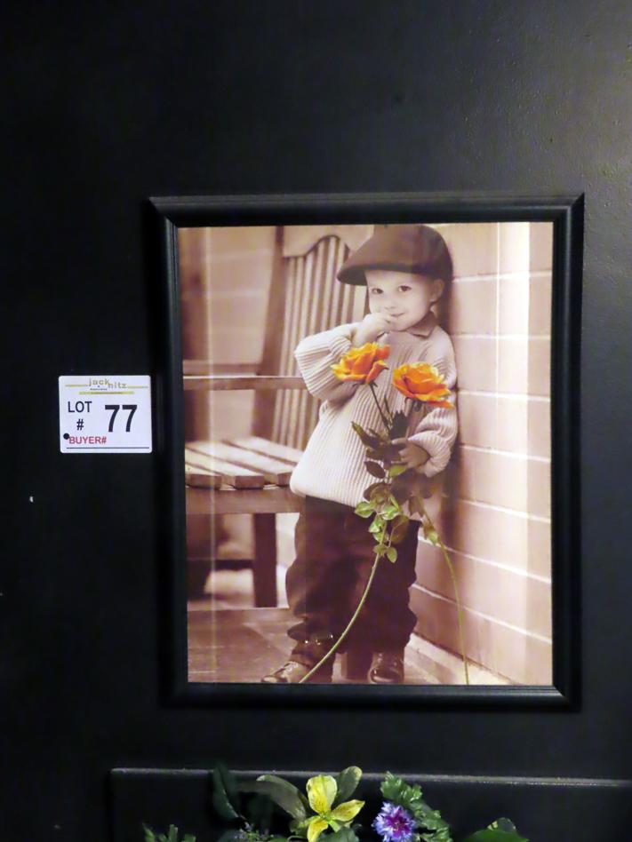 Wall Portrait of Young Boy with Roses.