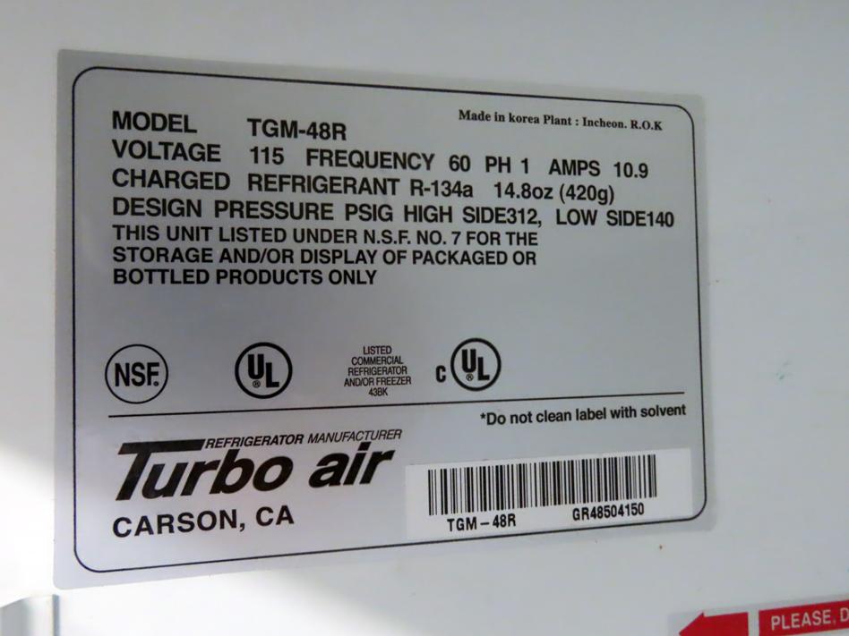 Turbo Air Model TGM-48R 48 ct. ft. Double Glass Sliding Door Refrigerator,