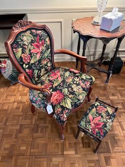 Antique Chippendale Style Chair & Stool