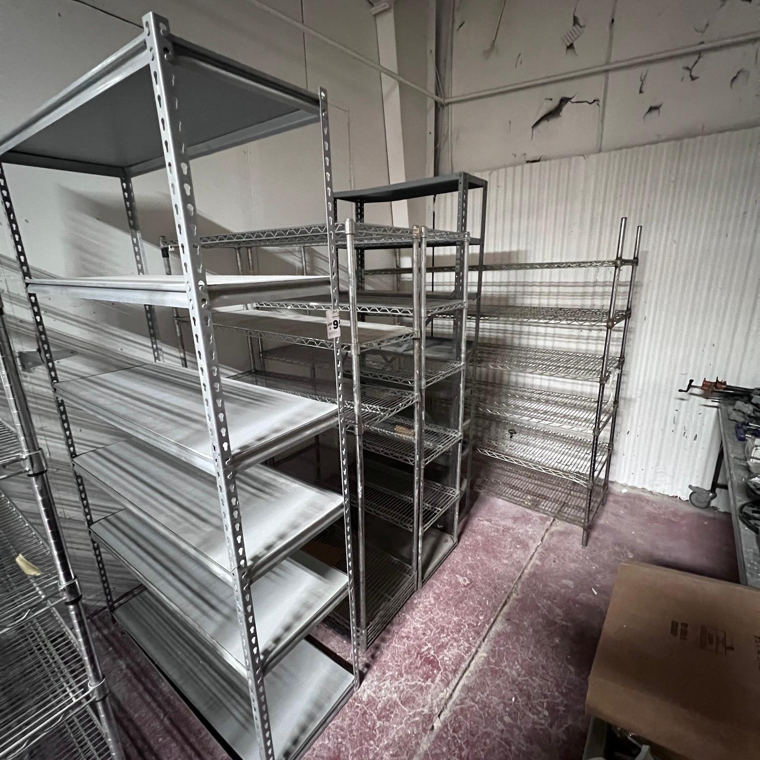 (3) Wire Shelf Units & (2) Steel Shelf Units