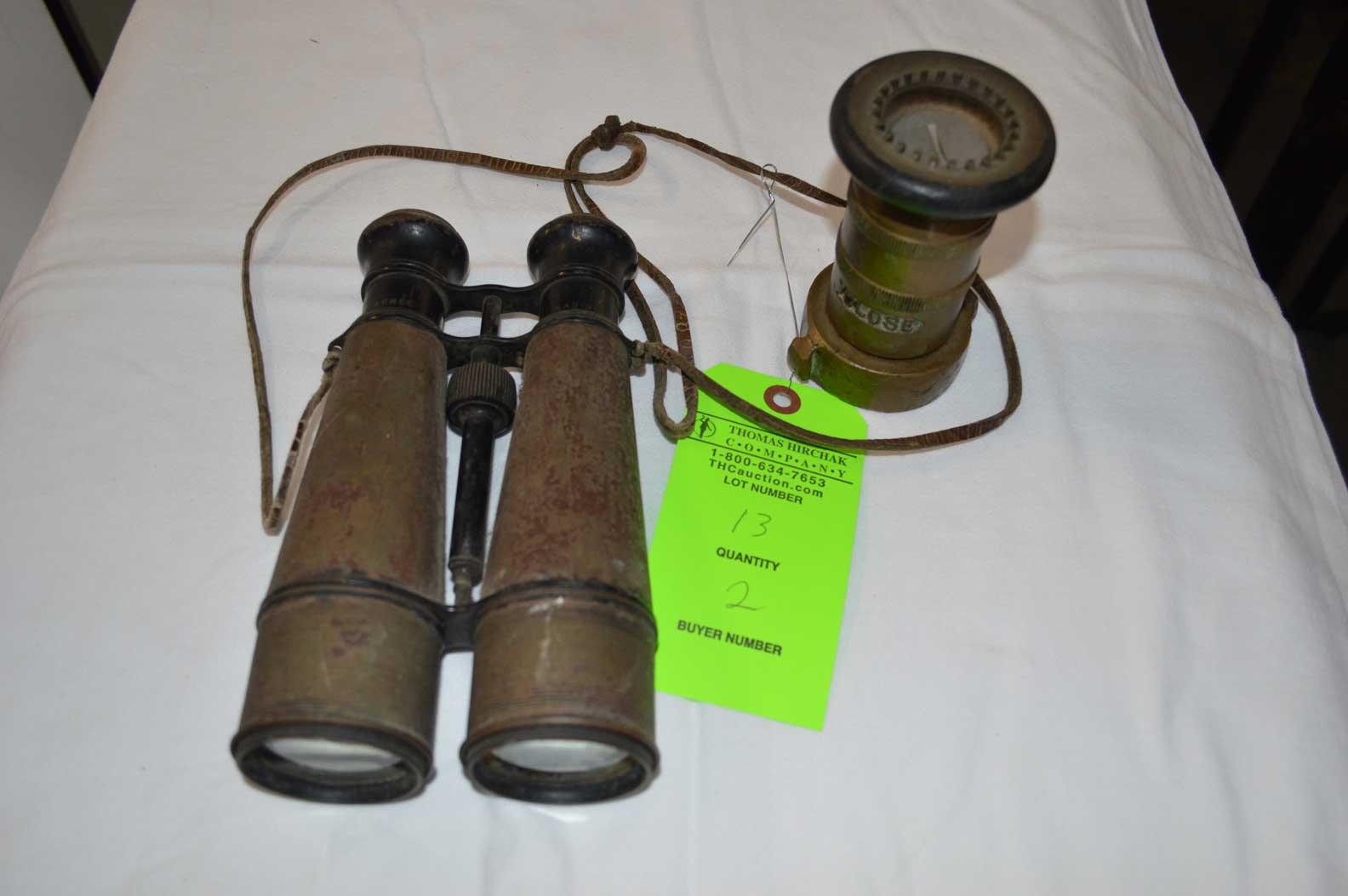 Lot: Vintage Binocular & Elkhart Brass Hose Connecter