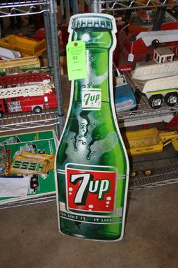 Vintage 1960s 7Up Tin Bottle Sign