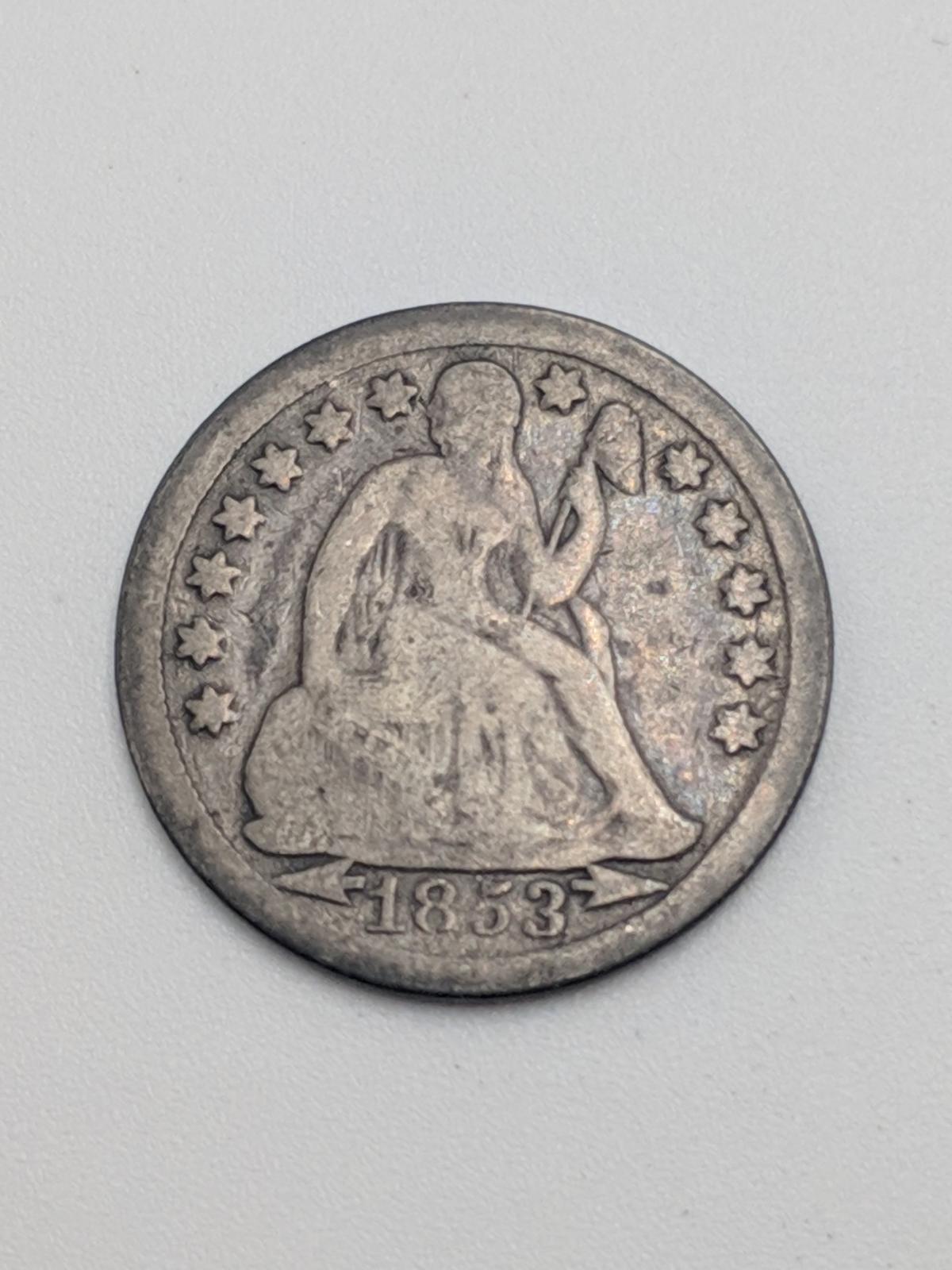 1853 Liberty Seated 10¢