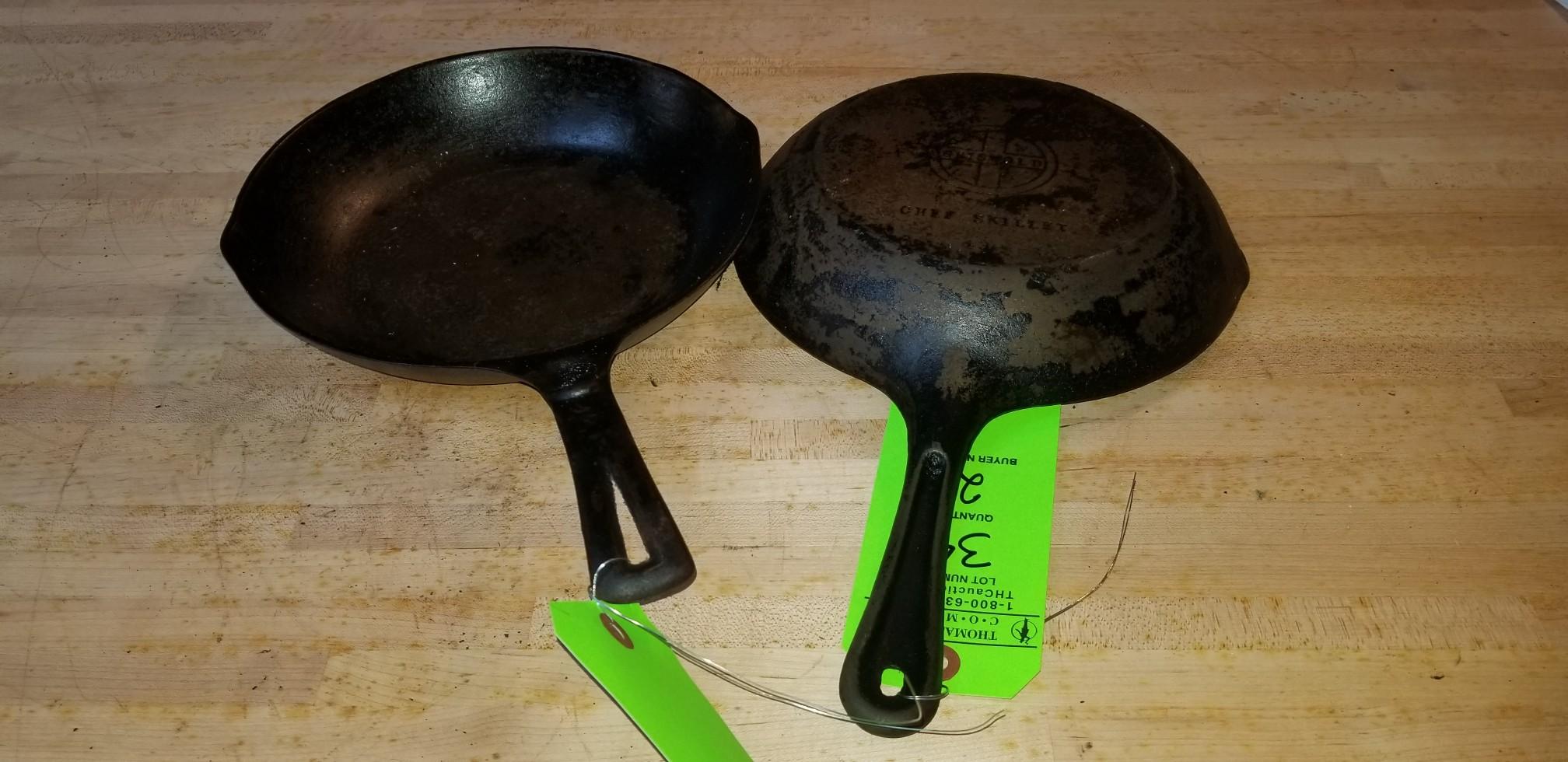 (2) Griswold 9" Cast Iron Chef Skillets