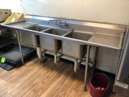 3-Bay SS Sink w/ Drainboards & Faucet