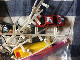 9 HO Train Cars; Bag of Power Wheel Track & Cars; Bag of Electric Race Cars